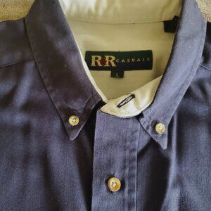 R&R Casuals Men's Navy long sleeve button down shirt, Size Large